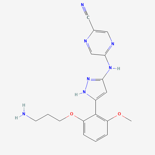 5-[[5-[2-(3-aminopropoxy)-6-methoxyphenyl]-1H-pyrazol-3-yl]amino]pyrazine-2-carbonitrile (CAS: 1234015-52-1) - Related Chemical Product