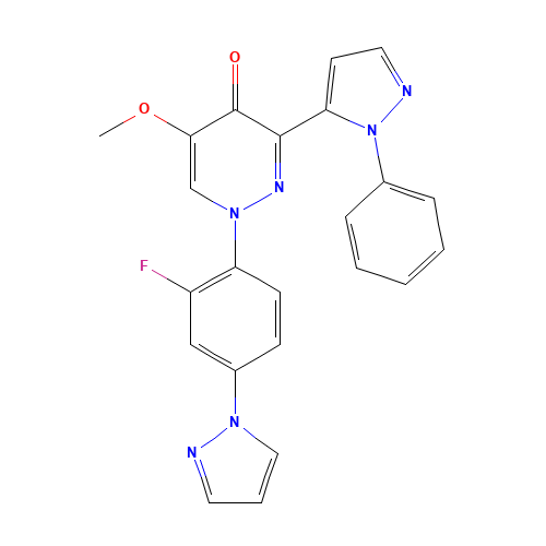 1-(2-fluoro-4-pyrazol-1-ylphenyl)-5-methoxy-3-(2-phenylpyrazol-3-yl)pyridazin-4-one (CAS: 1238697-26-1) - Chemical Structure and Molecular Formula 