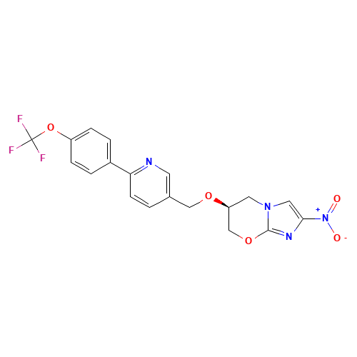 (6S)-2-nitro-6-[[6-[4-(trifluoromethoxy)phenyl]pyridin-3-yl]methoxy]-6,7-dihydro-5H-imidazo[2,1-b][1,3]oxazine (CAS: 1257426-19-9) - Chemical Structure and Molecular Formula 
