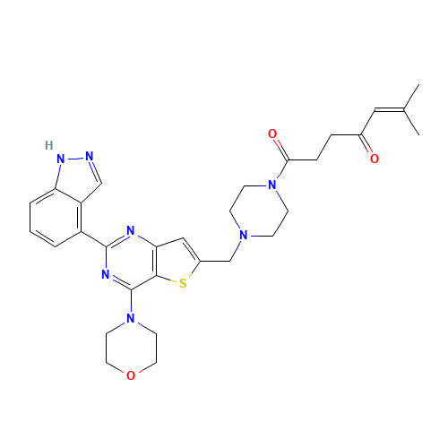 1-[4-[[2-(1H-indazol-4-yl)-4-morpholin-4-ylthieno[3,2-d]pyrimidin-6-yl]methyl]piperazin-1-yl]-6-methylhept-5-ene-1,4-dione (CAS: 1276105-89-5) - Related Chemical Product
