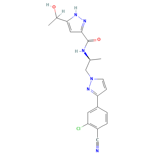 N-[(2S)-1-[3-(3-chloro-4-cyanophenyl)pyrazol-1-yl]propan-2-yl]-5-(1-hydroxyethyl)-1H-pyrazole-3-carboxamide (CAS: 1297538-32-9) - Chemical Structure and Molecular Formula 