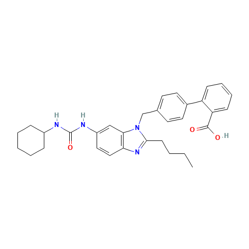 2-[4-[[2-butyl-6-(cyclohexylcarbamoylamino)benzimidazol-1-yl]methyl]phenyl]benzoic acid (CAS: 133085-33-3) - Related Chemical Product