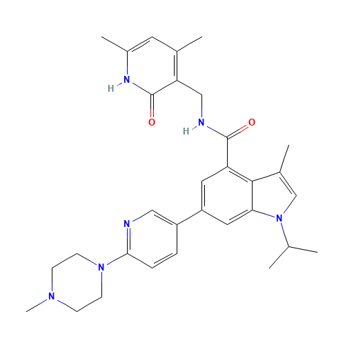 N-[(4,6-dimethyl-2-oxo-1H-pyridin-3-yl)methyl]-3-methyl-6-[6-(4-methylpiperazin-1-yl)pyridin-3-yl]-1-propan-2-ylindole-4-carboxamide (CAS: 1346572-63-1) - Chemical Structure and Molecular Formula 