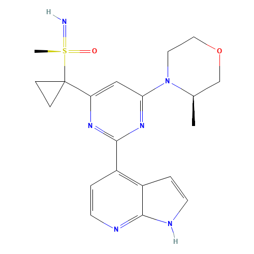 imino-methyl-[(1R)-2-[6-[(3R)-3-methylmorpholin-4-yl]-2-(1H-pyrrolo[2,3-b]pyridin-4-yl)pyrimidin-4-yl]cyclopropyl]-oxo-$l^{6}-sulfane (CAS: 1352226-88-0) - Related Chemical Product