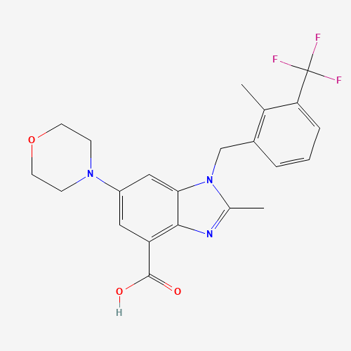 2-methyl-1-[[2-methyl-3-(trifluoromethyl)phenyl]methyl]-6-morpholin-4-ylbenzimidazole-4-carboxylic acid (CAS: 1372540-25-4) - Chemical Structure and Molecular Formula 