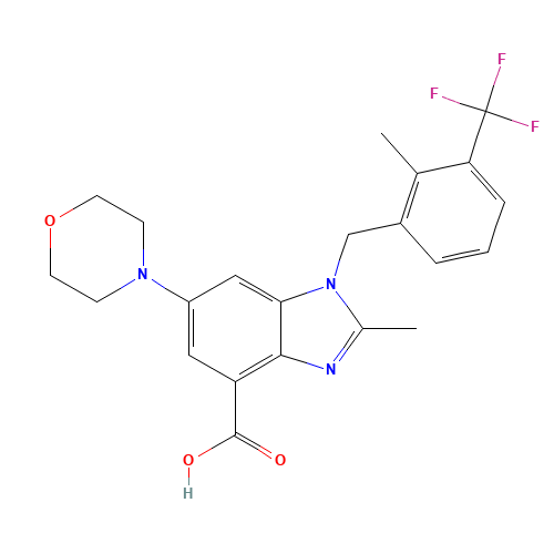 2-methyl-1-[[2-methyl-3-(trifluoromethyl)phenyl]methyl]-6-morpholin-4-ylbenzimidazole-4-carboxylic acid (CAS: 1372540-25-4) - Related Chemical Product