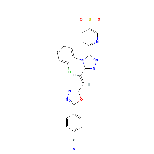 4-[5-[(E)-2-[4-(2-chlorophenyl)-5-(5-methylsulfonylpyridin-2-yl)-1,2,4-triazol-3-yl]ethenyl]-1,3,4-oxadiazol-2-yl]benzonitrile (CAS: 1380672-07-0) - Related Chemical Product