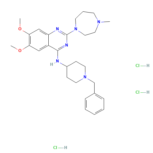 N-(1-benzylpiperidin-4-yl)-6,7-dimethoxy-2-(4-methyl-1,4-diazepan-1-yl)quinazolin-4-amine;trihydrochloride (CAS: 1392399-03-9) - Chemical Structure and Molecular Formula 