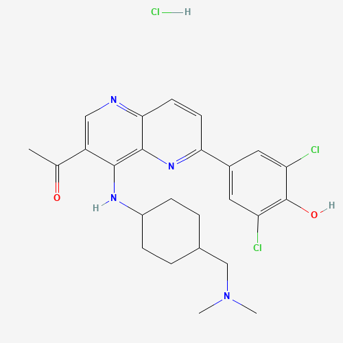 4-[7-acetyl-8-[[4-[(dimethylamino)methyl]cyclohexyl]amino]-1H-1,5-naphthyridin-2-ylidene]-2,6-dichlorocyclohexa-2,5-dien-1-one;hydrochloride (CAS: 1431698-10-0) - Related Chemical Product