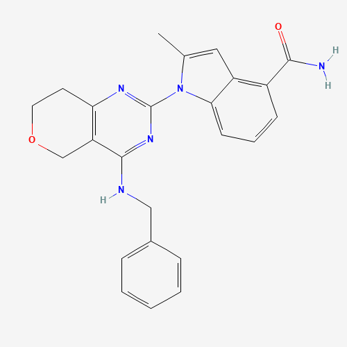 1-[4-(benzylamino)-7,8-dihydro-5H-pyrano[4,3-d]pyrimidin-2-yl]-2-methylindole-4-carboxamide (CAS: 1542705-92-9) - Chemical Structure and Molecular Formula 