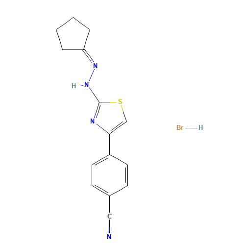 4-[2-(2-cyclopentylidenehydrazinyl)-1,3-thiazol-4-yl]benzonitrile;hydrobromide (CAS: 1622921-15-6) - Chemical Structure and Molecular Formula 