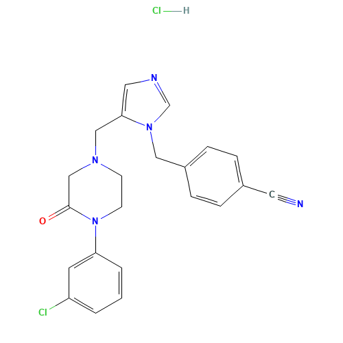4-[[5-[[4-(3-chlorophenyl)-3-oxopiperazin-1-yl]methyl]imidazol-1-yl]methyl]benzonitrile;hydrochloride (CAS: 253863-00-2) - Chemical Structure and Molecular Formula 