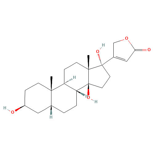 3-[(3S,5R,8R,9S,10S,13S,14S,17S)-3,14,17-trihydroxy-10,13-dimethyl-2,3,4,5,6,7,8,9,11,12,15,16-dodecahydro-1H-cyclopenta[a]phenanthren-17-yl]-2H-furan-5-one (CAS: 26629-41-4) - Related Chemical Product