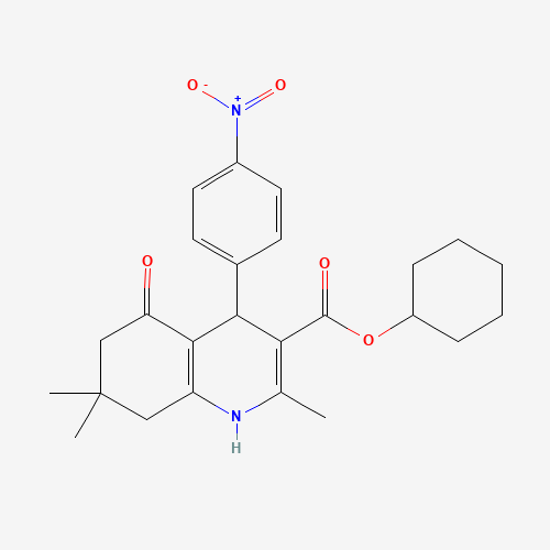 cyclohexyl 2,7,7-trimethyl-4-(4-nitrophenyl)-5-oxo-1,4,6,8-tetrahydroquinoline-3-carboxylate (CAS: 313967-18-9) - Chemical Structure and Molecular Formula 