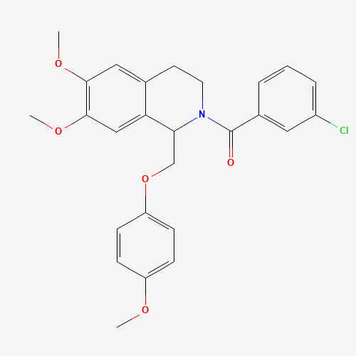 (3-chlorophenyl)-[6,7-dimethoxy-1-[(4-methoxyphenoxy)methyl]-3,4-dihydro-1H-isoquinolin-2-yl]methanone (CAS: 486427-17-2) - Chemical Structure and Molecular Formula 