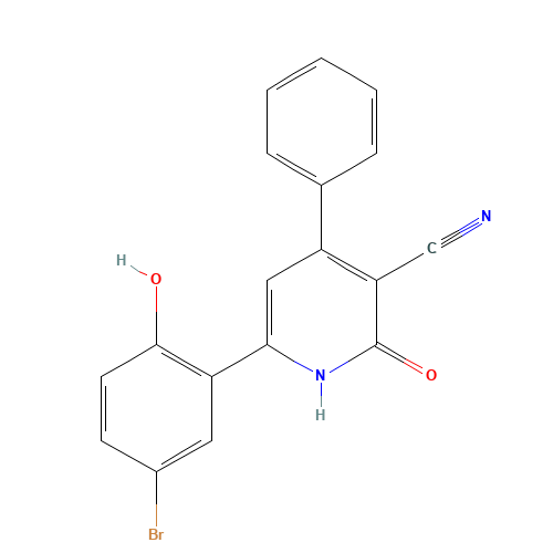 6-(5-bromo-2-hydroxyphenyl)-2-oxo-4-phenyl-1H-pyridine-3-carbonitrile (CAS: 491871-58-0) - Chemical Structure and Molecular Formula 