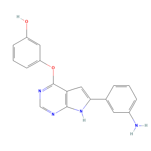 3-[[6-(3-aminophenyl)-7H-pyrrolo[2,3-d]pyrimidin-4-yl]oxy]phenol (CAS: 601514-19-6) - Chemical Structure and Molecular Formula 