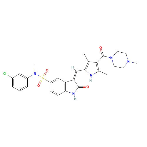 (3Z)-N-(3-chlorophenyl)-3-[[3,5-dimethyl-4-(4-methylpiperazine-1-carbonyl)-1H-pyrrol-2-yl]methylidene]-N-methyl-2-oxo-1H-indole-5-sulfonamide (CAS: 658084-23-2) - Related Chemical Product