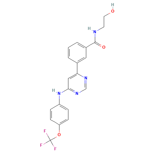 N-(2-hydroxyethyl)-3-[6-[4-(trifluoromethoxy)anilino]pyrimidin-4-yl]benzamide (CAS: 778277-15-9) - Related Chemical Product