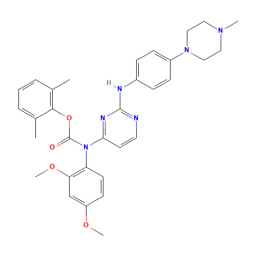 (2,6-dimethylphenyl) N-(2,4-dimethoxyphenyl)-N-[2-[4-(4-methylpiperazin-1-yl)anilino]pyrimidin-4-yl]carbamate (CAS: 837422-57-8) - Chemical Structure and Molecular Formula 
