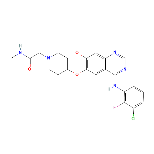 2-[4-[4-(3-chloro-2-fluoroanilino)-7-methoxyquinazolin-6-yl]oxypiperidin-1-yl]-N-methylacetamide (CAS: 848942-61-0) - Chemical Structure and Molecular Formula 