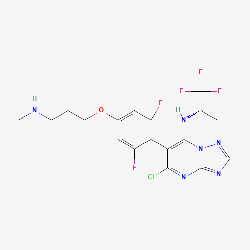 5-chloro-6-[2,6-difluoro-4-[3-(methylamino)propoxy]phenyl]-N-[(2S)-1,1,1-trifluoropropan-2-yl]-[1,2,4]triazolo[1,5-a]pyrimidin-7-amine (CAS: 849550-05-6) - Chemical Structure and Molecular Formula 