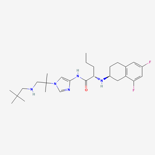 (2S)-2-[[(2S)-6,8-difluoro-1,2,3,4-tetrahydronaphthalen-2-yl]amino]-N-[1-[1-(2,2-dimethylpropylamino)-2-methylpropan-2-yl]imidazol-4-yl]pentanamide (CAS: 865773-15-5) - Chemical Structure and Molecular Formula 