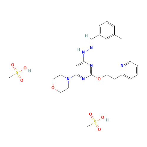 methanesulfonic acid;N-[(E)-(3-methylphenyl)methylideneamino]-6-morpholin-4-yl-2-(2-pyridin-2-ylethoxy)pyrimidin-4-amine (CAS: 870087-36-8) - Chemical Structure and Molecular Formula 