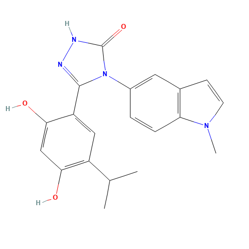(5Z)-5-(4-hydroxy-6-oxo-3-propan-2-ylcyclohexa-2,4-dien-1-ylidene)-4-(1-methylindol-5-yl)-1,2,4-triazolidin-3-one (CAS: 888216-25-9) - Chemical Structure and Molecular Formula 