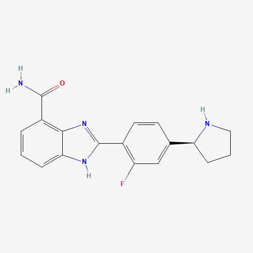 2-[2-fluoro-4-[(2S)-pyrrolidin-2-yl]phenyl]-1H-benzimidazole-4-carboxamide (CAS: 934162-61-5) - Chemical Structure and Molecular Formula 
