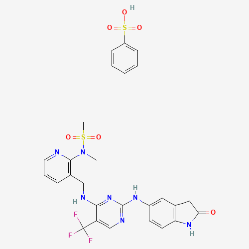 benzenesulfonic acid;N-methyl-N-[3-[[[2-[(2-oxo-1,3-dihydroindol-5-yl)amino]-5-(trifluoromethyl)pyrimidin-4-yl]amino]methyl]pyridin-2-yl]methanesulfonamide (CAS: 939791-38-5) - Related Chemical Product