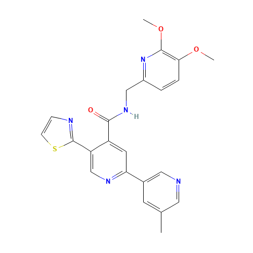 N-[(5,6-dimethoxypyridin-2-yl)methyl]-2-(5-methylpyridin-3-yl)-5-(1,3-thiazol-2-yl)pyridine-4-carboxamide (CAS: 1224846-01-8) - Chemical Structure and Molecular Formula 