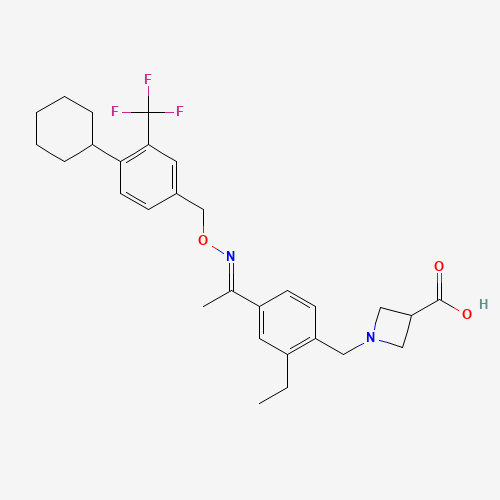 1-[[4-[(E)-N-[[4-cyclohexyl-3-(trifluoromethyl)phenyl]methoxy]-C-methylcarbonimidoyl]-2-ethylphenyl]methyl]azetidine-3-carboxylic acid (CAS: 1230487-00-9) - Chemical Structure and Molecular Formula 