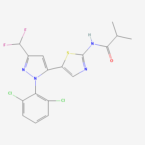 N-[5-[2-(2,6-dichlorophenyl)-5-(difluoromethyl)pyrazol-3-yl]-1,3-thiazol-2-yl]-2-methylpropanamide (CAS: 1338247-35-0) - Related Chemical Product