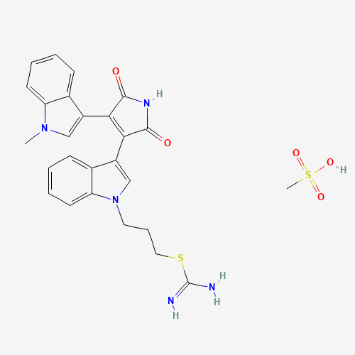 methanesulfonic acid;3-[3-[4-(1-methylindol-3-yl)-2,5-dioxopyrrol-3-yl]indol-1-yl]propyl carbamimidothioate (CAS: 138489-18-6) - Chemical Structure and Molecular Formula 