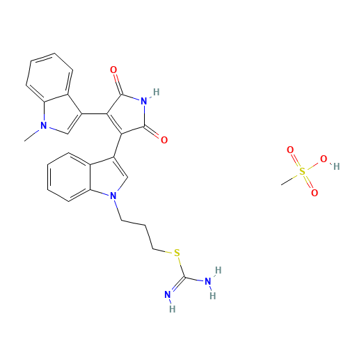 methanesulfonic acid;3-[3-[4-(1-methylindol-3-yl)-2,5-dioxopyrrol-3-yl]indol-1-yl]propyl carbamimidothioate (CAS: 138489-18-6) - Related Chemical Product