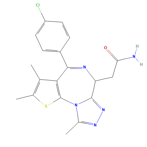2-(4-(4-chlorophenyl)-2,3,9-trimethyl-6H-thieno[3,2-f][1,2,4]triazolo[4,3-a][1,4]diazepin-6-yl)acetamide (CAS: 202591-23-9) - Chemical Structure and Molecular Formula 