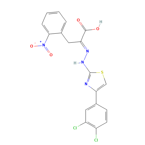 2-[[4-(3,4-dichlorophenyl)-1,3-thiazol-2-yl]hydrazinylidene]-3-(2-nitrophenyl)propanoic acid (CAS: 315706-13-9) - Related Chemical Product