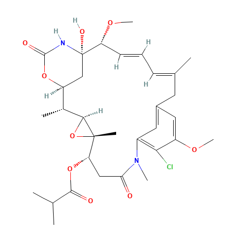 11-chloro-21-hydroxy-12,20-dimethoxy-2,5,9,16-tetramethyl-8,23-dioxo-4,24-dioxa-9,22-diazatetracyclo[19.3.1.1~10,14~.0~3,5~]hexacosa-10(26),11,13,16,18-pentaen-6-yl 2-methylpropanoate (CAS: 66584-72-3) - Chemical Structure and Molecular Formula 