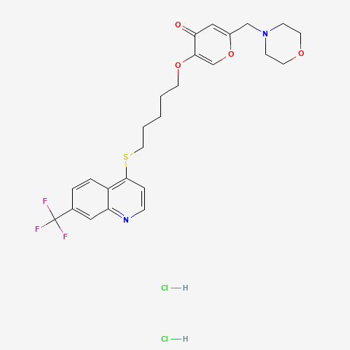 2-(morpholin-4-ylmethyl)-5-[5-[7-(trifluoromethyl)quinolin-4-yl]sulfanylpentoxy]pyran-4-one;dihydrochloride (CAS: 754240-09-0) - Chemical Structure and Molecular Formula 