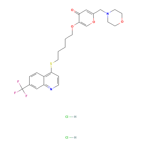 2-(morpholin-4-ylmethyl)-5-[5-[7-(trifluoromethyl)quinolin-4-yl]sulfanylpentoxy]pyran-4-one;dihydrochloride (CAS: 754240-09-0) - Related Chemical Product