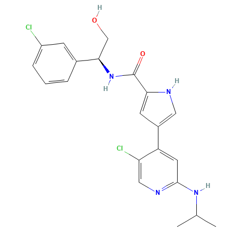 N-[(1S)-1-(3-chlorophenyl)-2-hydroxyethyl]-4-[5-chloro-2-(propan-2-ylamino)pyridin-4-yl]-1H-pyrrole-2-carboxamide (CAS: 869886-67-9) - Chemical Structure and Molecular Formula 