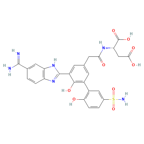 2-[[2-[(3E)-3-(5-carbamimidoyl-1,3-dihydrobenzimidazol-2-ylidene)-5-(2-hydroxy-5-sulfamoylphenyl)-4-oxocyclohexa-1,5-dien-1-yl]acetyl]amino]butanedioic acid (CAS: 871266-63-6) - Chemical Structure and Molecular Formula 