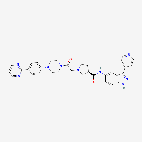 (3R)-1-[2-oxo-2-[4-(4-pyrimidin-2-ylphenyl)piperazin-1-yl]ethyl]-N-(3-pyridin-4-yl-1H-indazol-5-yl)pyrrolidine-3-carboxamide (CAS: 942183-80-4) - Chemical Structure and Molecular Formula 