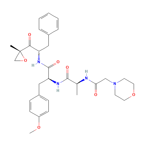 (2S)-3-(4-methoxyphenyl)-N-[(2S)-1-[(2R)-2-methyloxiran-2-yl]-1-oxo-3-phenylpropan-2-yl]-2-[[(2S)-2-[(2-morpholin-4-ylacetyl)amino]propanoyl]amino]propanamide (CAS: 960374-59-8) - Chemical Structure and Molecular Formula 
