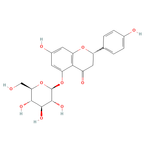 (2S)-7-hydroxy-2-(4-hydroxyphenyl)-5-[(2S,3R,4S,5S,6R)-3,4,5-trihydroxy-6-(hydroxymethyl)oxan-2-yl]oxy-2,3-dihydrochromen-4-one (CAS: 529-41-9) - Chemical Structure and Molecular Formula 