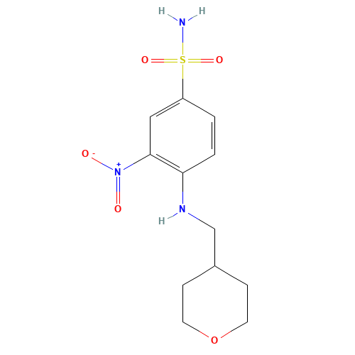 3-nitro-4-(oxan-4-ylmethylamino)benzenesulfonamide (CAS: 1228779-96-1) - Chemical Structure and Molecular Formula 