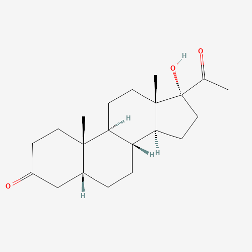 (5R,8R,9S,10S,13S,14S,17R)-17-acetyl-17-hydroxy-10,13-dimethyl-2,4,5,6,7,8,9,11,12,14,15,16-dodecahydro-1H-cyclopenta[a]phenanthren-3-one (CAS: 570-58-1) - Chemical Structure and Molecular Formula 
