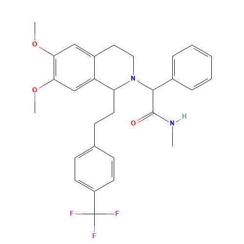 (2R)-2-[(1S)-6,7-dimethoxy-1-[2-[4-(trifluoromethyl)phenyl]ethyl]-3,4-dihydro-1H-isoquinolin-2-yl]-N-methyl-2-phenylacetamide;hydrochloride (CAS: 871224-63-4) - Chemical Structure and Molecular Formula 