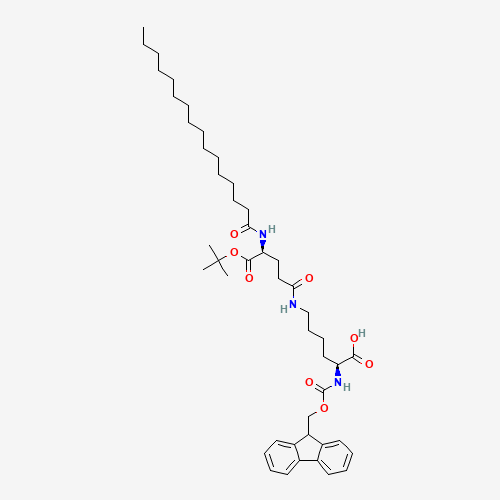 (2S)-2-(9H-fluoren-9-ylmethoxycarbonylamino)-6-[[(4S)-4-(hexadecanoylamino)-5-[(2-methylpropan-2-yl)oxy]-5-oxopentanoyl]amino]hexanoic acid (CAS: 1491158-62-3) - Chemical Structure and Molecular Formula 